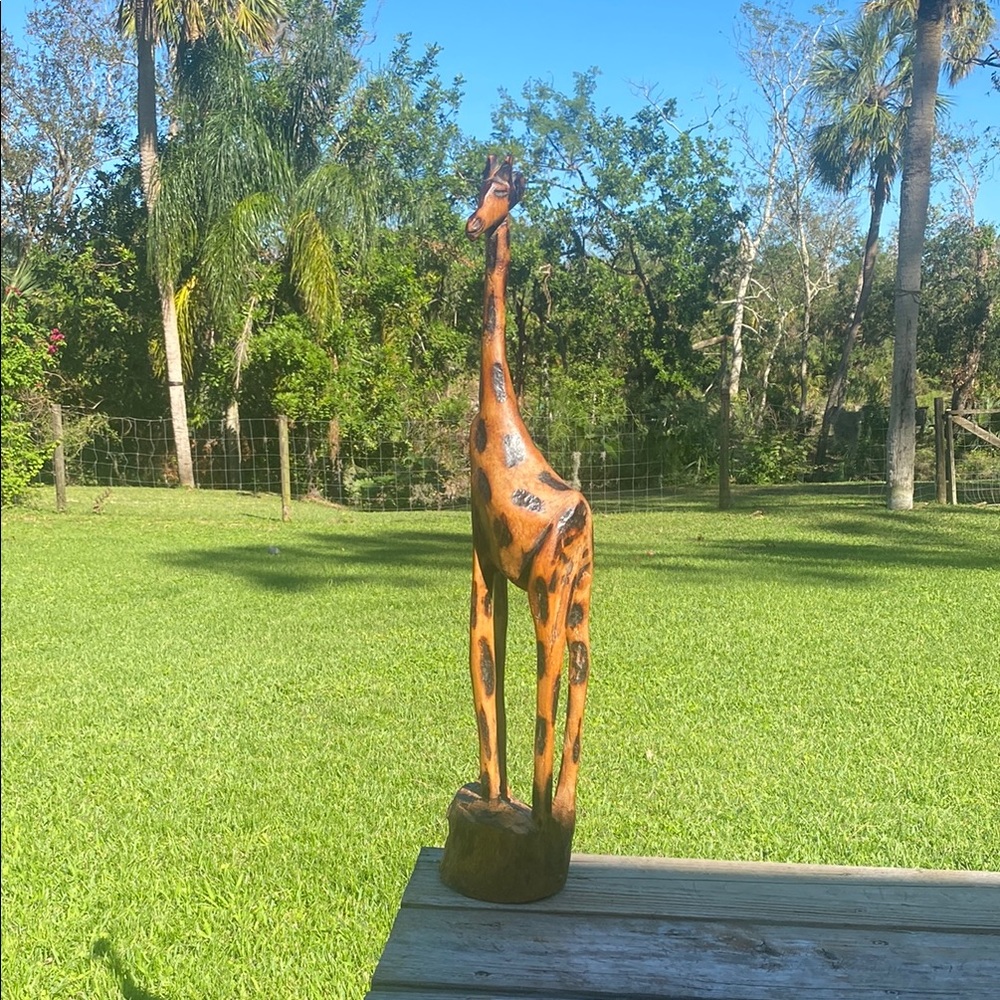 Handcrafted Wooden Giraffe Sculpture